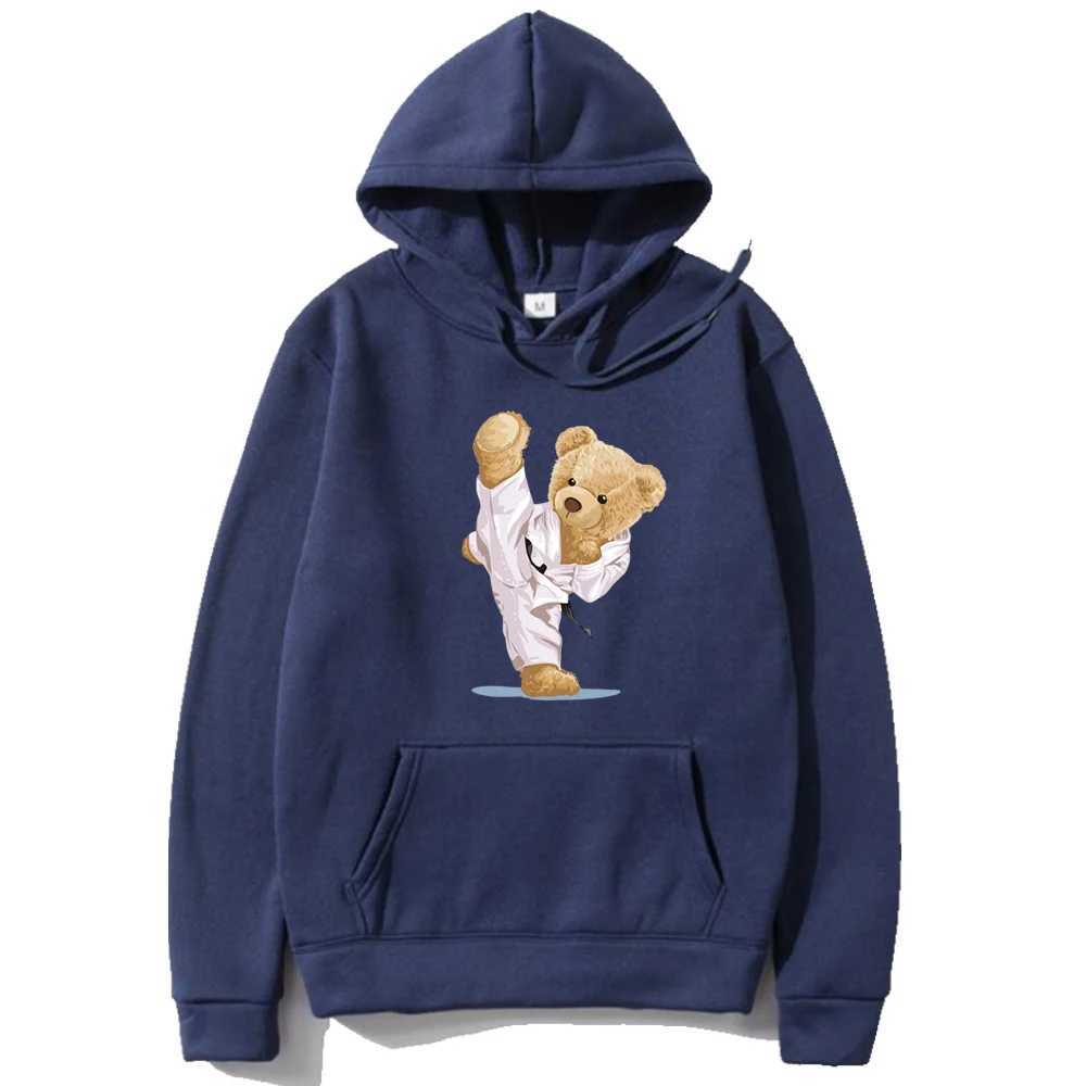 Wine Red Bear Print Hoodie Loose Fit Casual Sweatshirt Top Fashionable Long Slve Pullover for Mens Outdoor Sportswear L251018WSQL