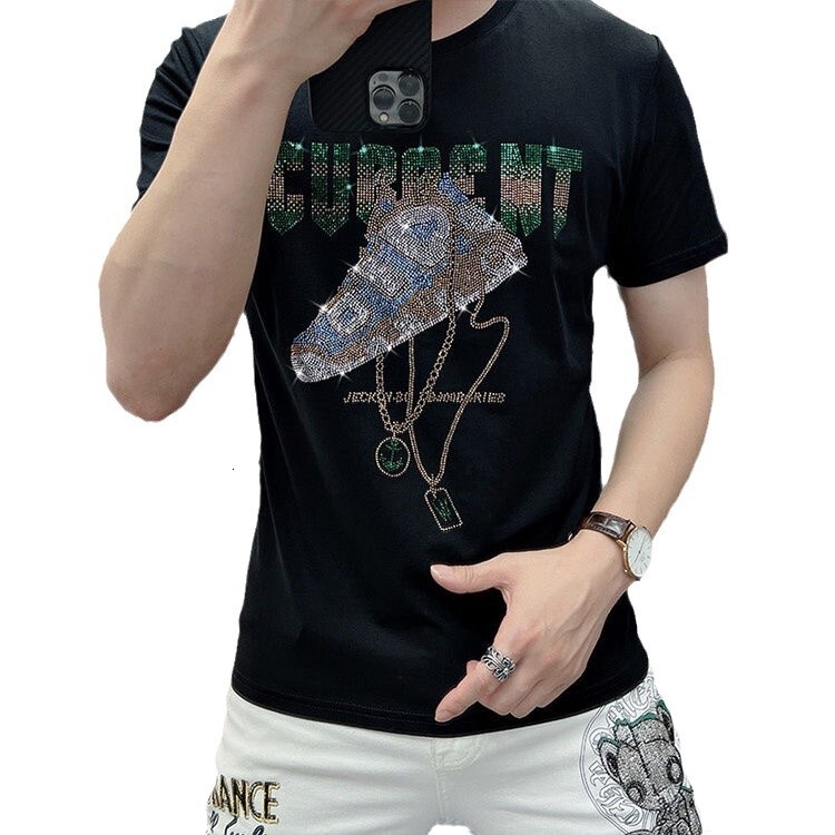 Designer 2025 New Shoe Style Hot Diamond Short Sleeve Youth Spirit Men's Large T-shirt Versatile Trendy Fashion Brand