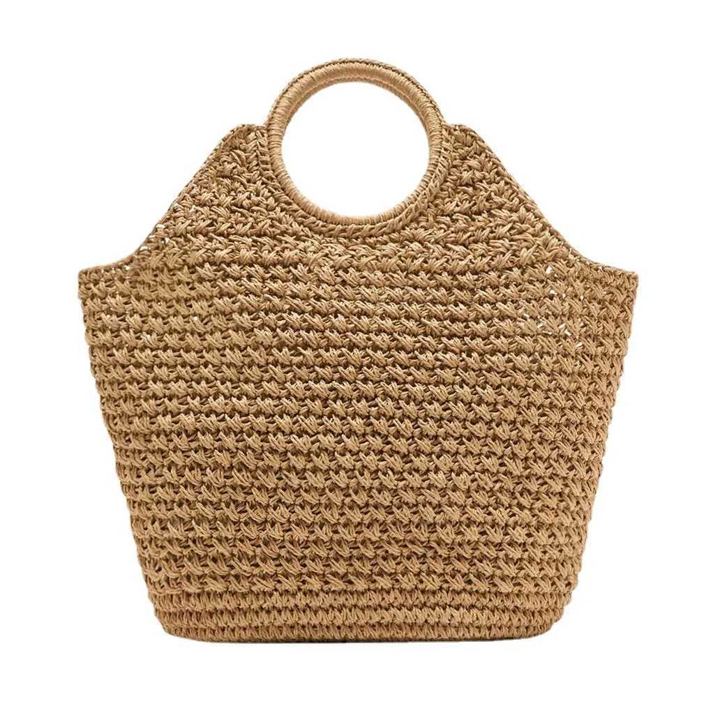 Casual Large Capacity Straw Tote Bag Fashion Paper Woven Round Handle Women Handbags Summer Beach Bags Big Bali Tote Purse