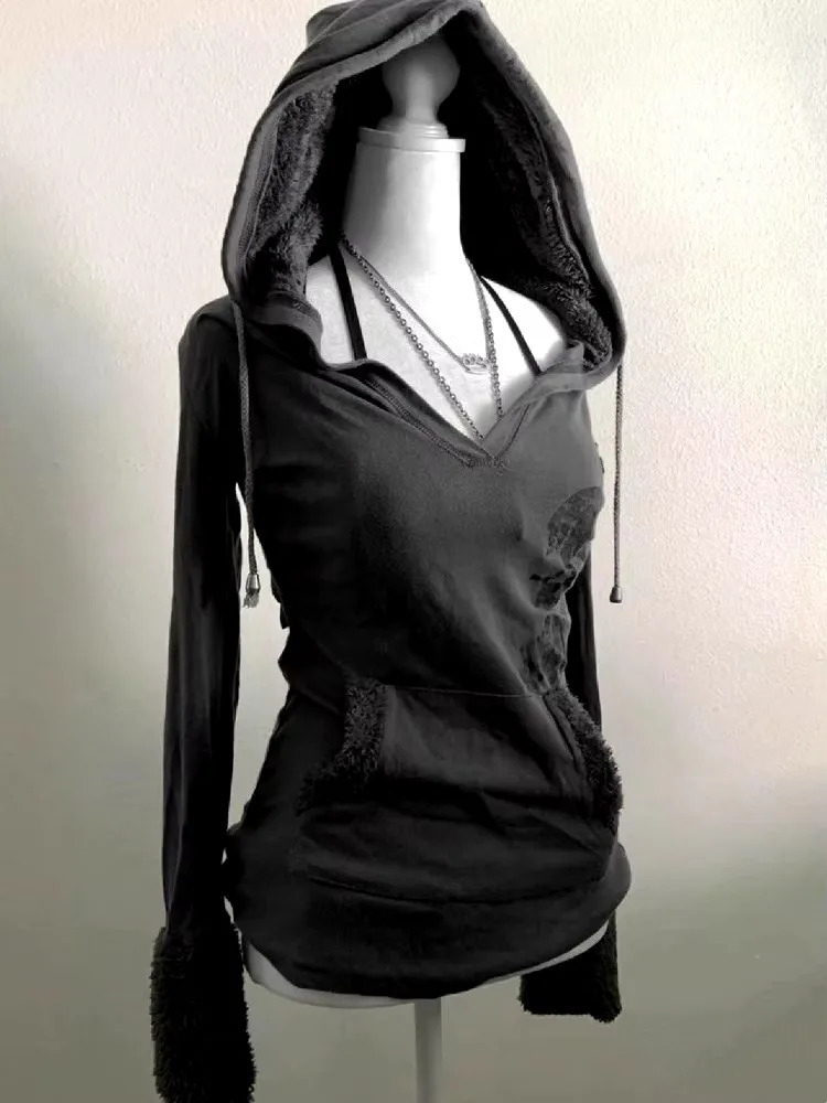 American Style Casual Fashion Womens Pullovers Hoodie Retro Aesthetic Trend Sweatshirts Y2k Hip Hop Sportswear Hoodies 250226