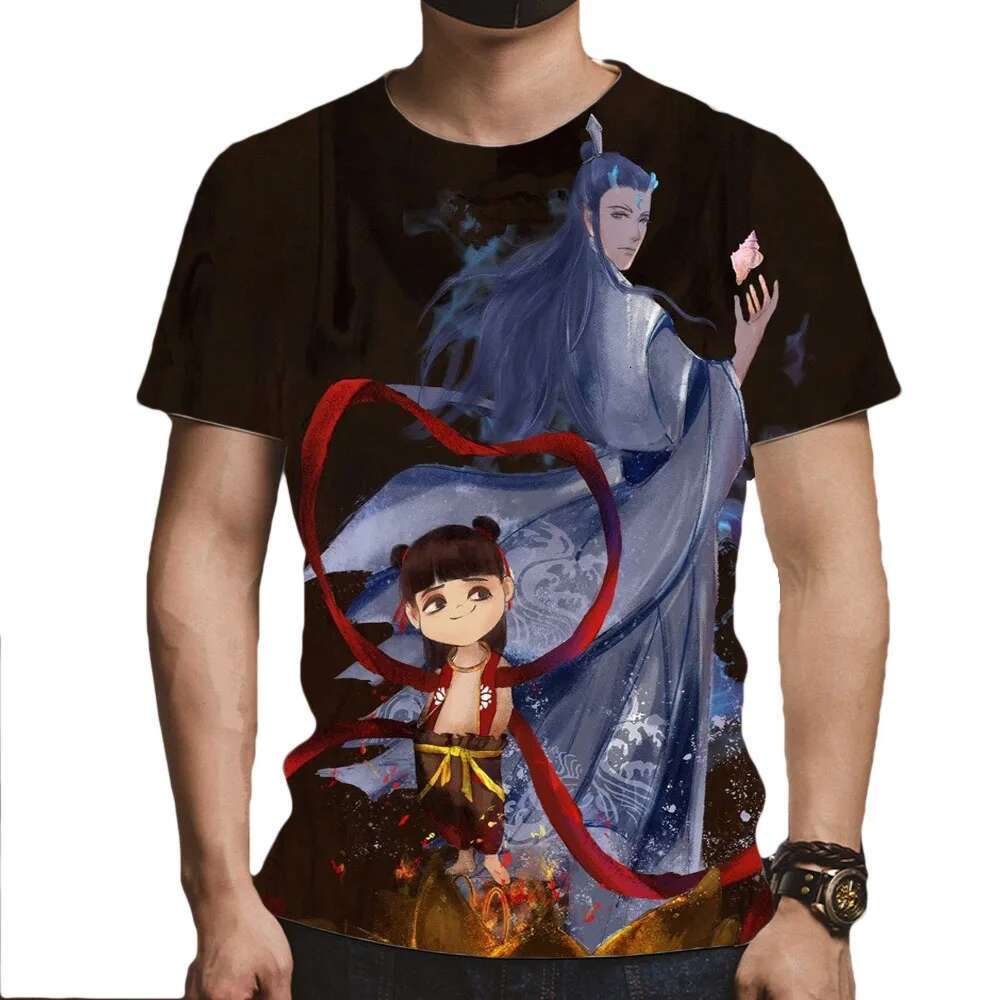 New Summer Mans T-shirts Oversized Loose Cool Tees Chinese Anime Nezha 3D Printed Pullover Unisex Crew Neck Short Sleeve Tops