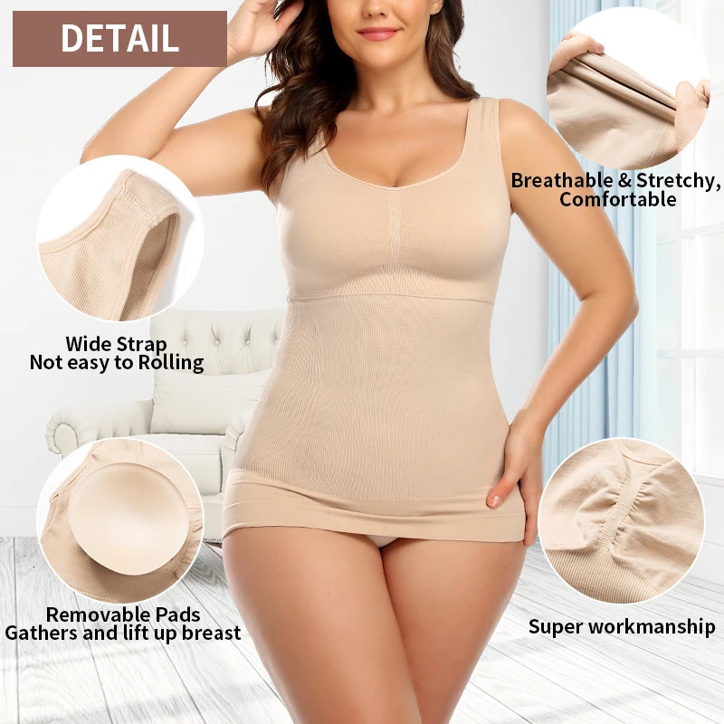 Women Cami Shaper with Built in Bra Tummy Control Camisole Tank Top Underskirts Shapewear Slimming Body Compression Vest 250226