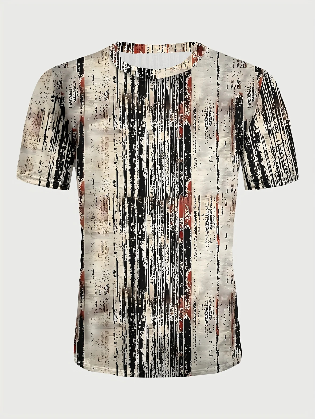 Mens Casual And Chic Stripe Pattern Print T-shirt With Crew Neck And Short Sleeve Cool Tops For Summer Leisurewear And Outdoor 250227