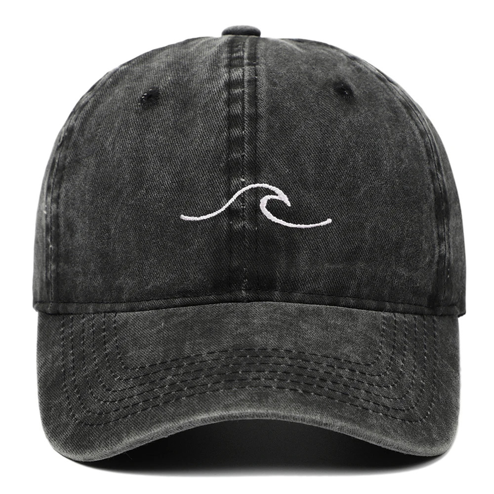1Pcs Neutral and Fashionable Wave Pattern Embroidered Baseball Cap Retro Washed Duckbill Suitable For Outdoor Sports 250218