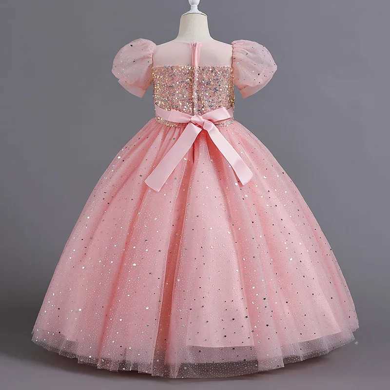 Girl's Dresses Childrens dress girl sequin princess bubble sleeves long mesh flower little girl summer wedding Y2502275H0D