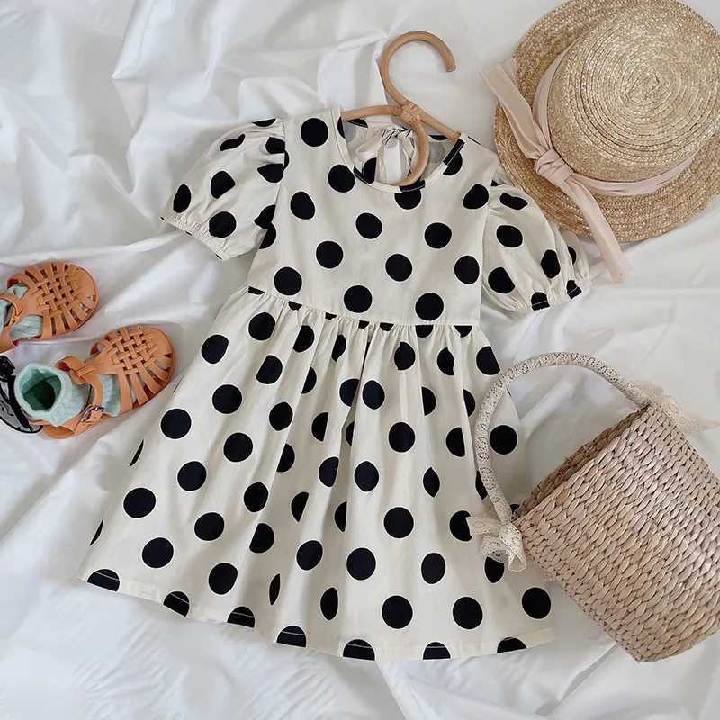 Summer Girls Dresses Polka Dot Print Princess Dress Baby Kids Childrens Clothing Puff Sleeve Backless Beach DressesT250227