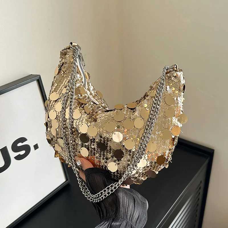 New Arrival Trendy New Sequin Dumpling Bags Classic Fashion Big Capacity Tote Handbags For Women Silver Color Chain Shoulder Bag Summer T250227