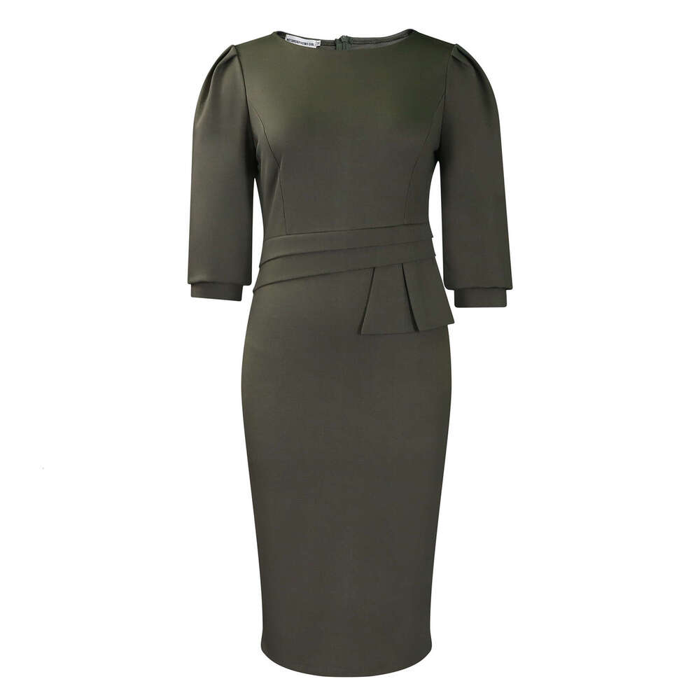 D505 women's summer round neck pleated fashionable OL Tongle pencil skirt European and American dress 2025 new style temperament chic elegant clo