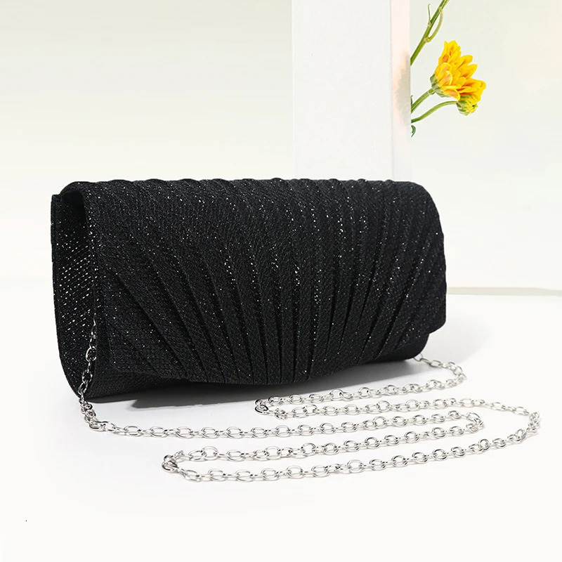 Evening Clutch Bag Womens Pleated Sequin Wedding Purse Bride Handbag Chain Crossbody For Banquet Party Dinner XA13ZZ 250226