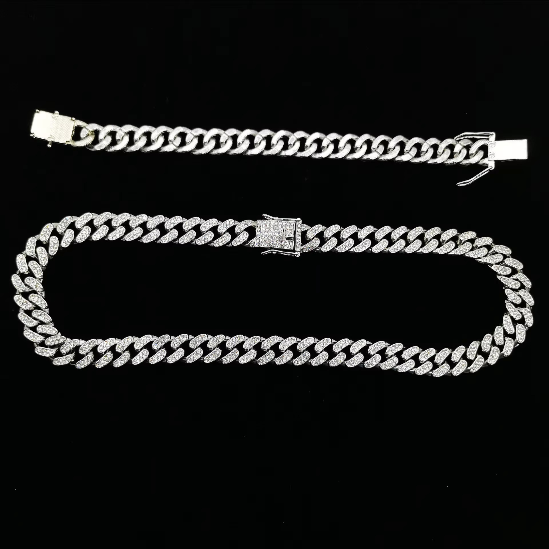 Men's Gold-Plated Cuban with 13mm Moissanite Chain Dias Chain, Iced Out Hip-Hop Style Necklace & Bracelet