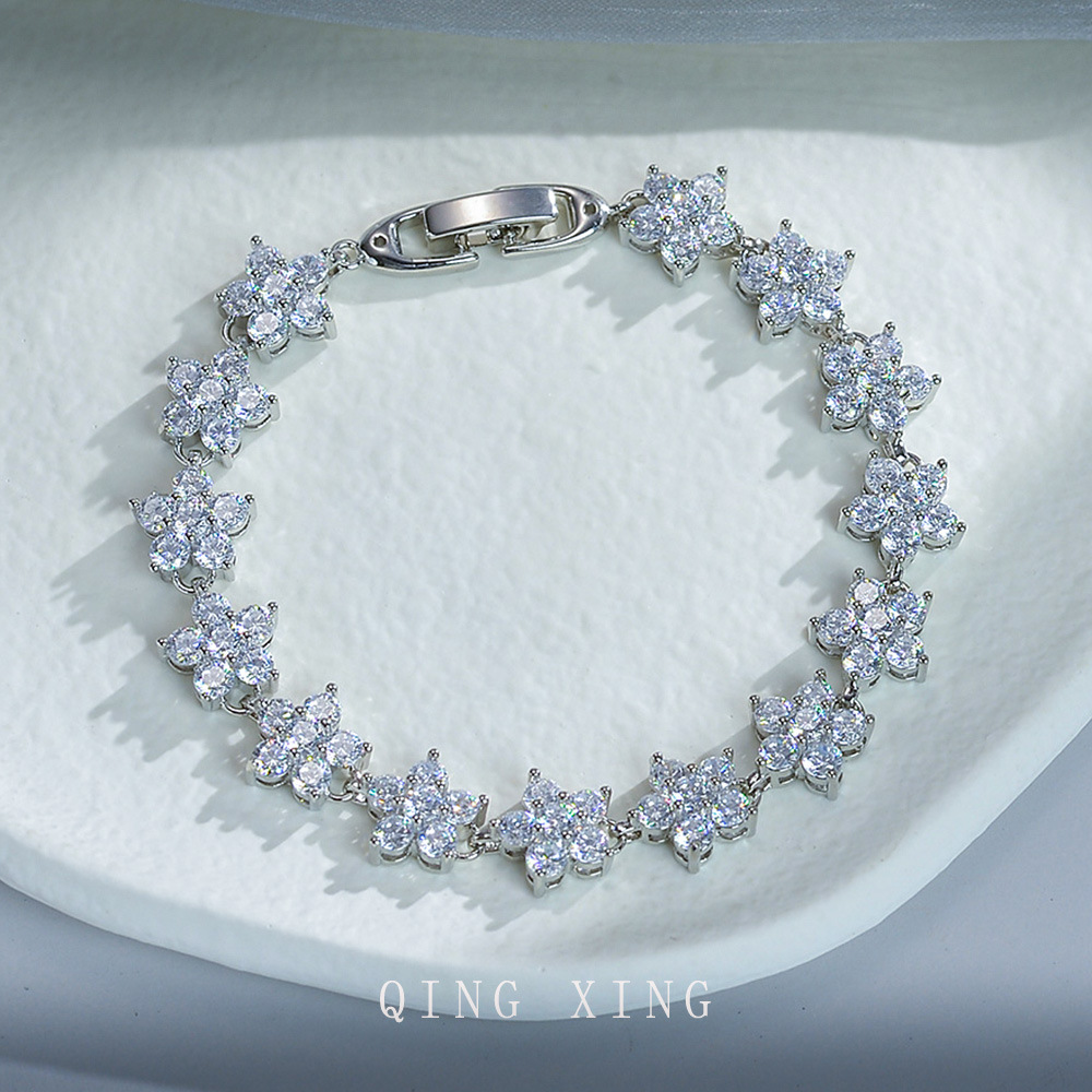 Luxury Plum Flower Charm Bracelet Featuring High-Quality Zircons - Durable Platinum Finish