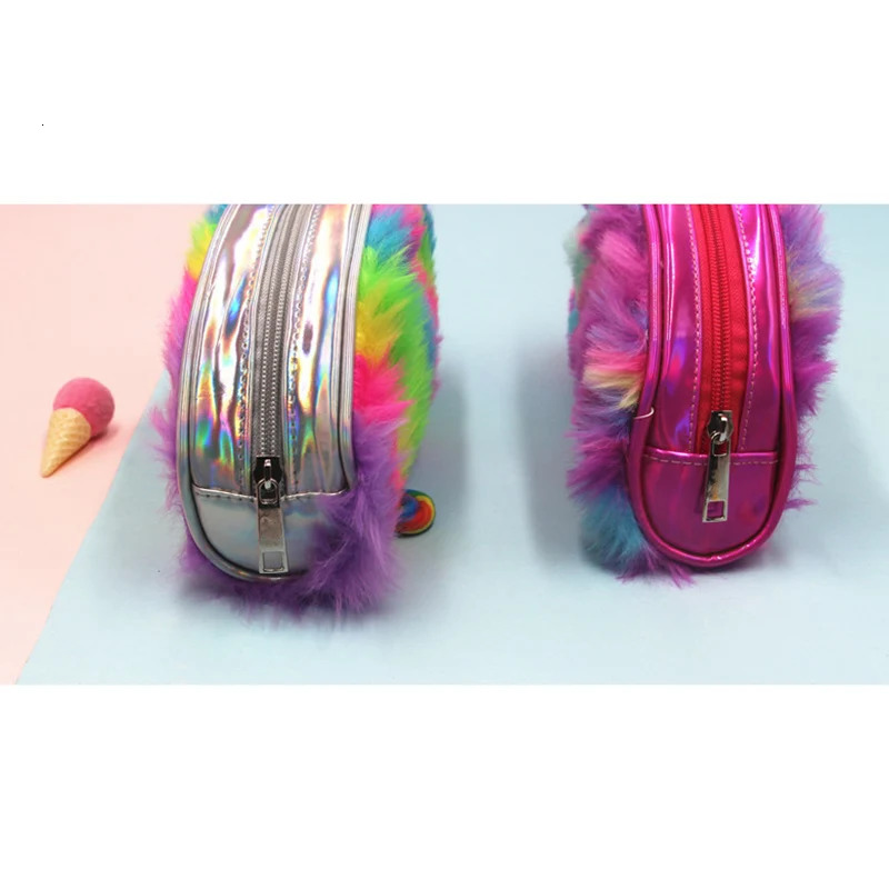 Ship from US Creative Rainbow Color Plush Pencil case Multifunctional Cosmetic Stationery Storage Bag EM88 250227FBB