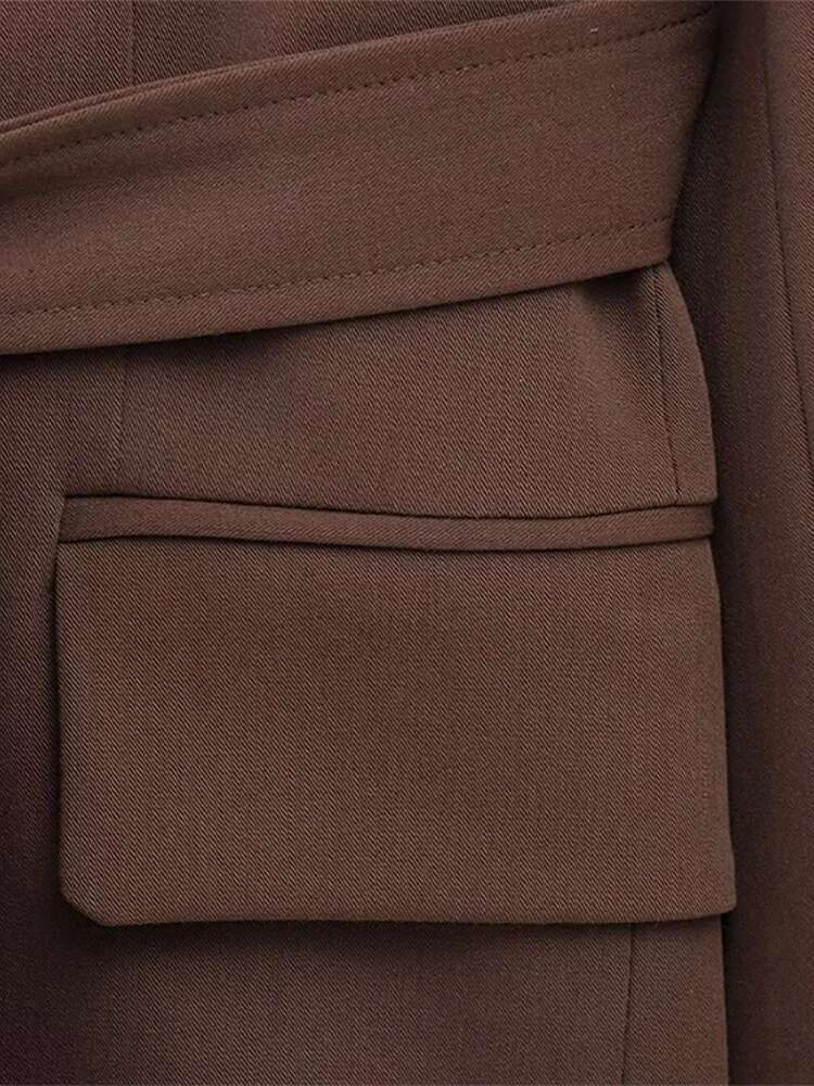 Elegant Office Women's Pant Sets Casual Turn-Down Collar Lace Up Pocket Coat High Waist Long Trousers Spring Lady Suit Commuting