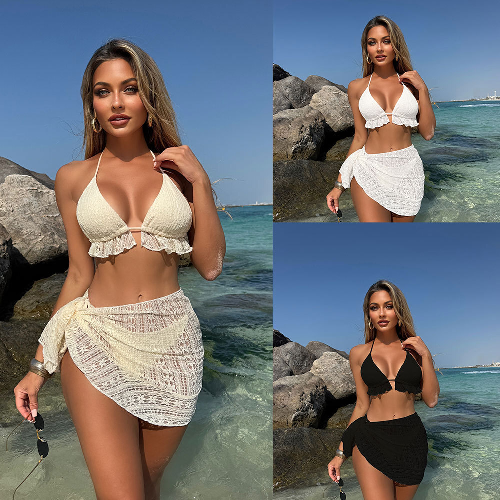 2025 Bikini New Splicing Advanced Sensual Lace up Hot Spring Swimsuit Women's 3-Piece Set swimwear