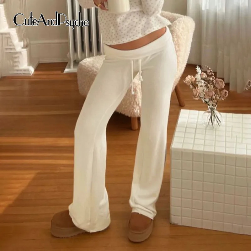 Cuteandpsycho Casual Solid Basic Pants Y2K Chic Floor Length Bottoms Vintage Aesthetic Mid Waist Drawstring Straight Trousers 250226