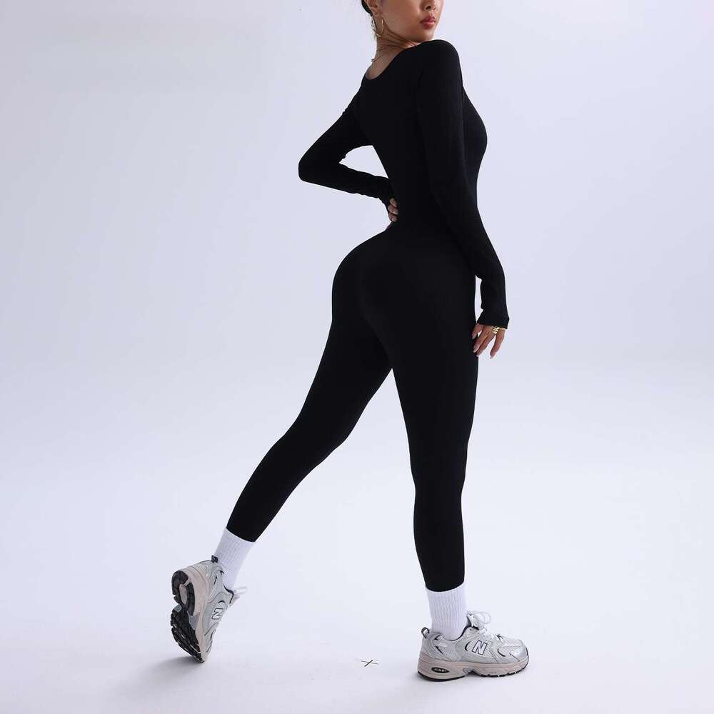 Hot selg sports yoga long sleeved quick drying tight fitting fiess jumpsuit 2025 new casual versatile fashion clothing