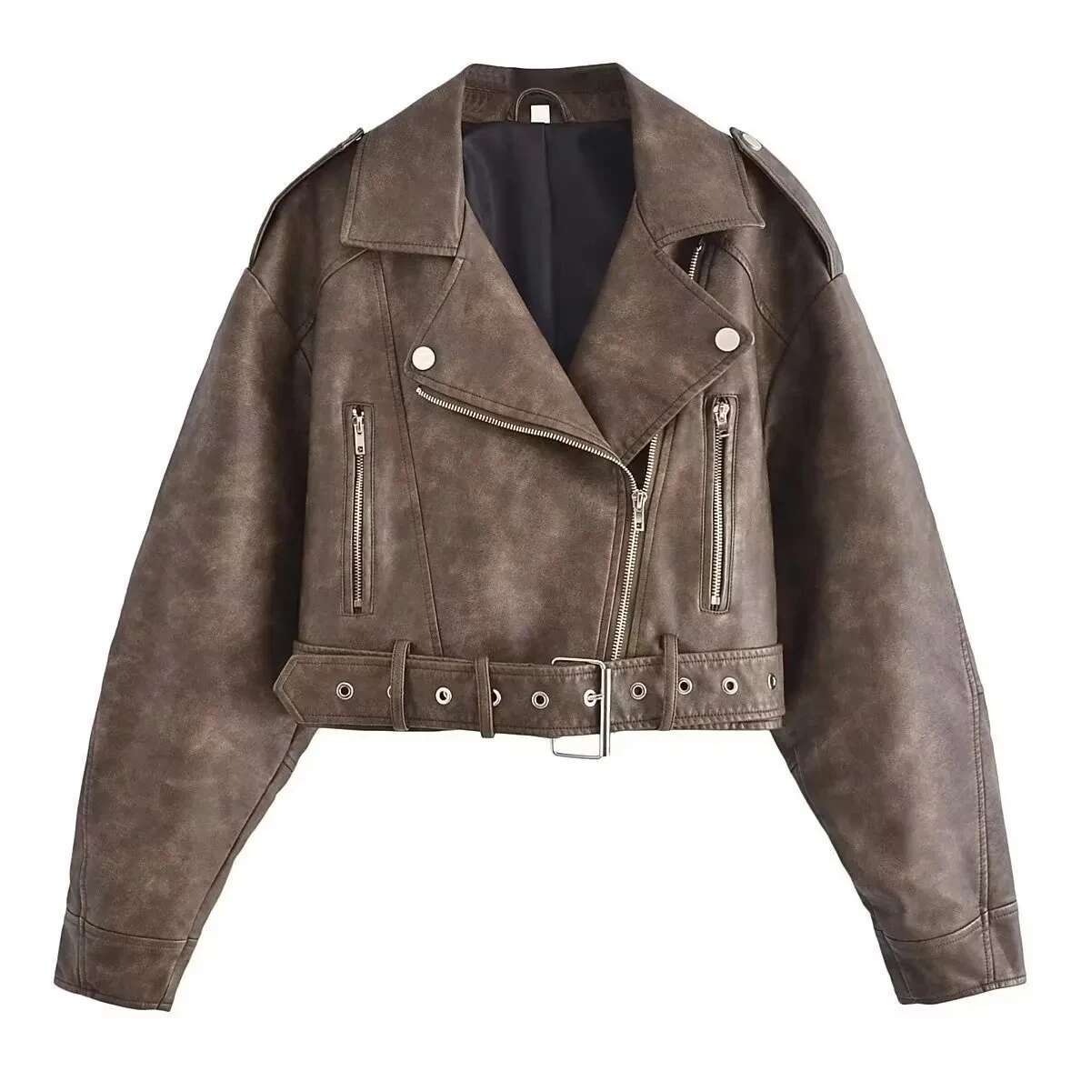 Za Women's European Station 2025 New Fashion Gradient Leather Jacket Spring Autumn Women Winfbreaker Coat