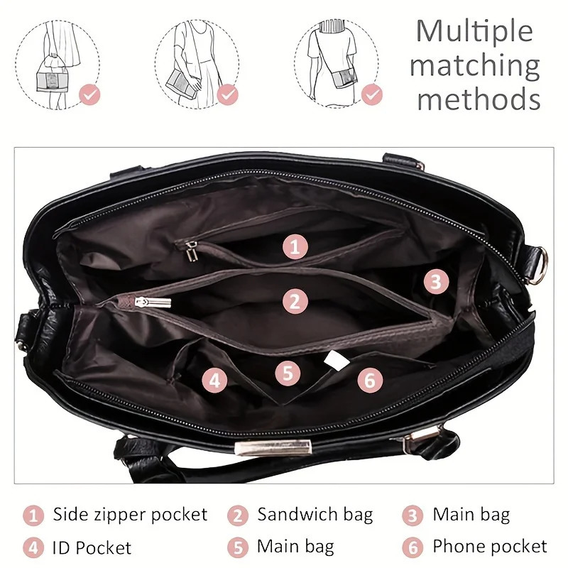 Ship from US Womens Fashion Tote Bag PU Leather Shoulder Handbag Adjustable Strap Top Handle Satchel Versatile Purse For Dating Outings 250227FBB