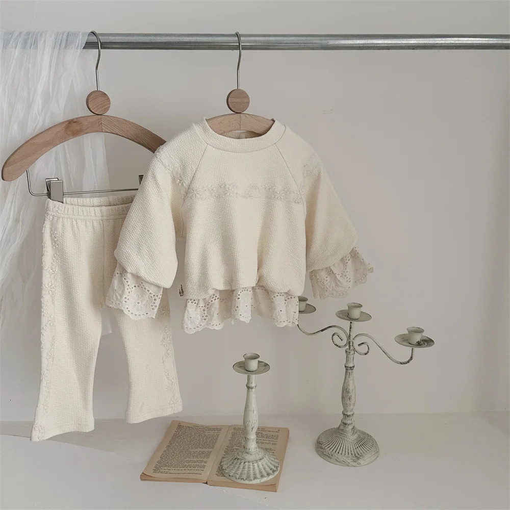 Baby Girls Clothing Sets Spring Autumn Kids Lace Sweatshirt Pants 2Pcs Suit Cotton Infant Costume Toddler Girls Outfits 250227
