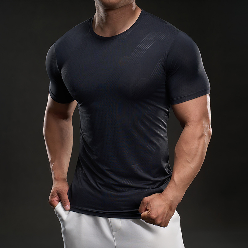 Designer Sexy Trend 2025 Summer Sports Elastic Round Neck Men's Fitness And Leisure Ice Silk Short Sleeved T-shirt