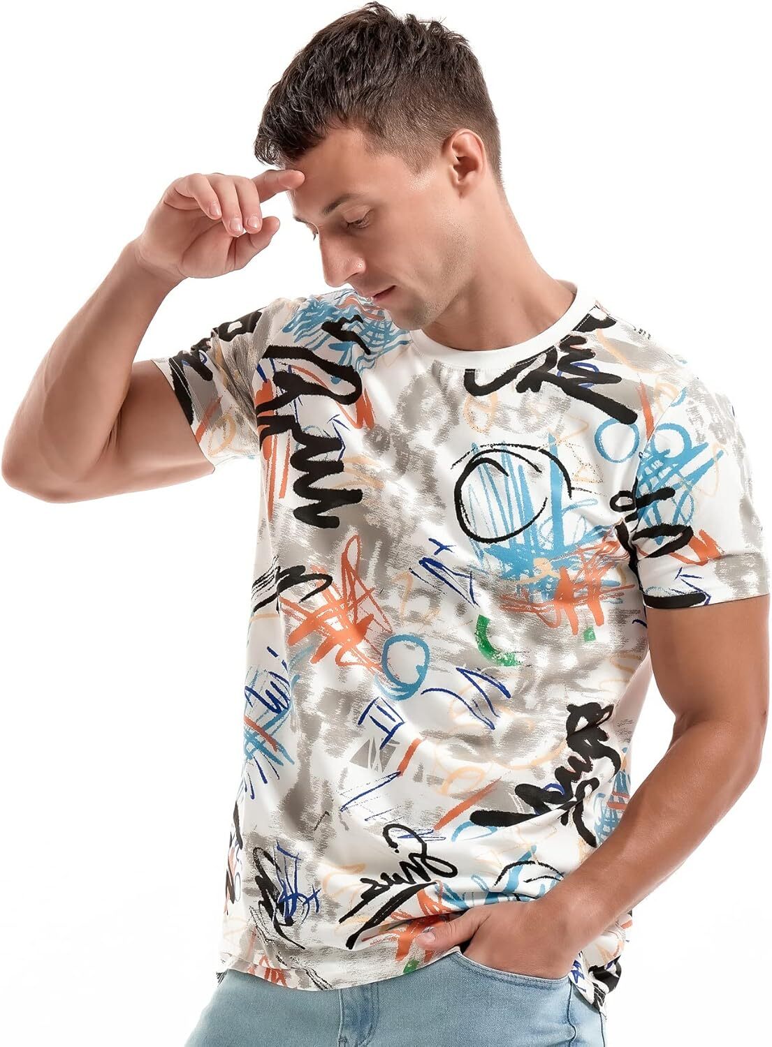 Mens T shirt Mens Hipster Hip Hop Short Sleeve Print T-Shirt Shirts Men tee Casual tops summer clothes colorful