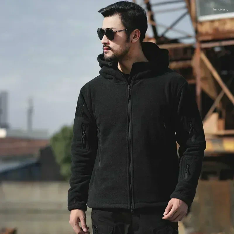 Men's Jackets Winter Fleece Jacket Military Tactical Solid Warm Coats With Hat Outdoor Sports Combat Hiking Polar