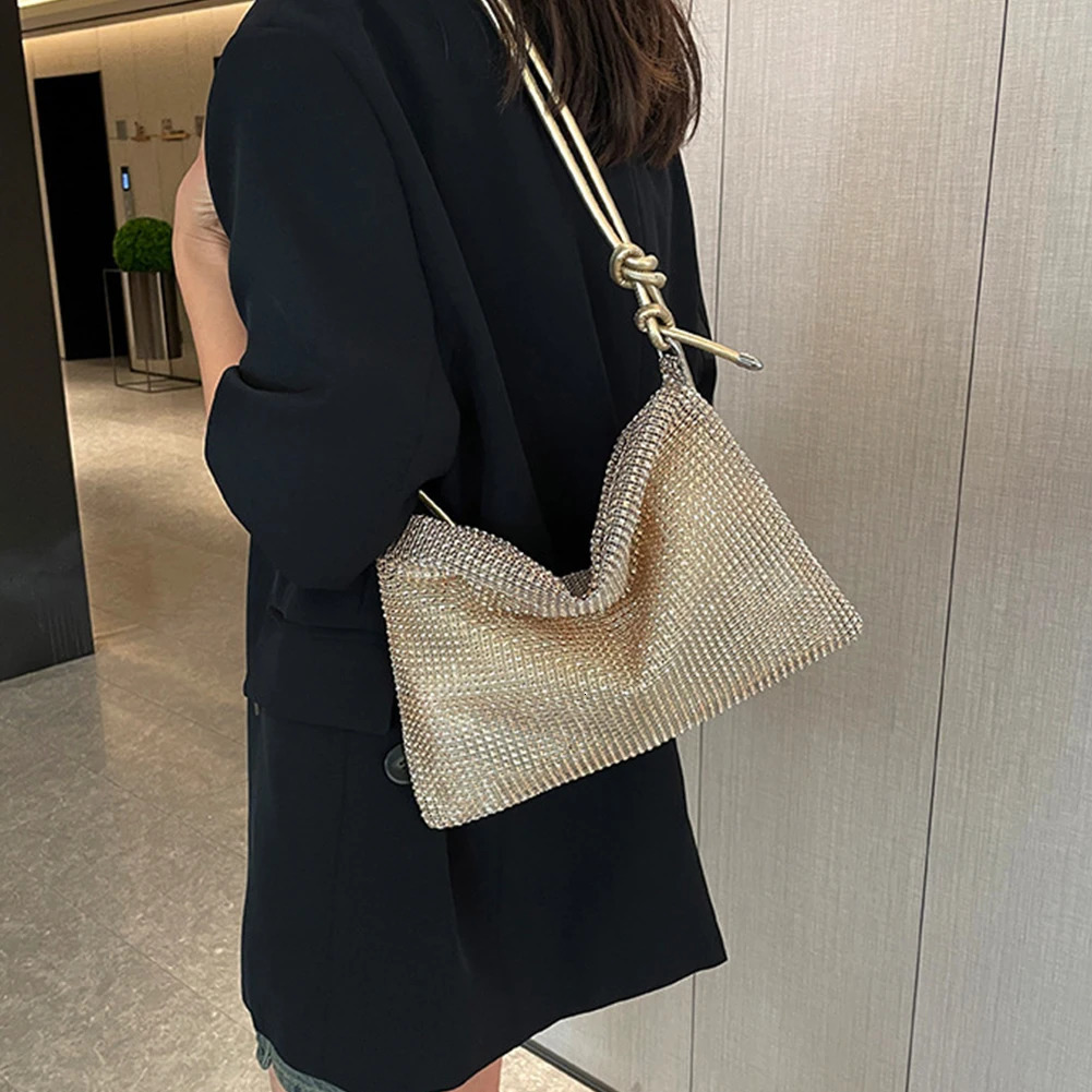 Ship from US Womens Diamond Shoulder Bag Elegant Sparkle Satchel Clutch Zipper Fashion Tote Handbag Versatile Strap Adjustable Evening 250227FBB