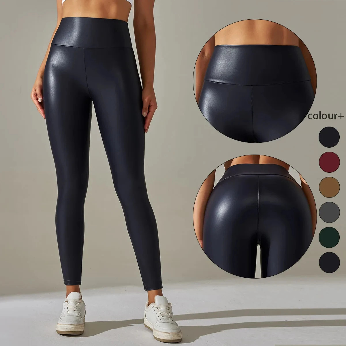 Womens Pu Leather Pants XS5XL Plus Size Artificial Elastic Ultra Thin Sexy Trouser 250227