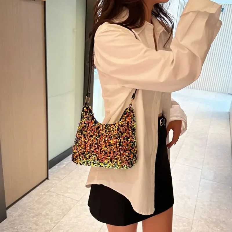 New Arrival New fashion contrast sequin shoulder bag colorful sequin casual cross body bag womens Versatile PU leather zipper underwear bag T250227
