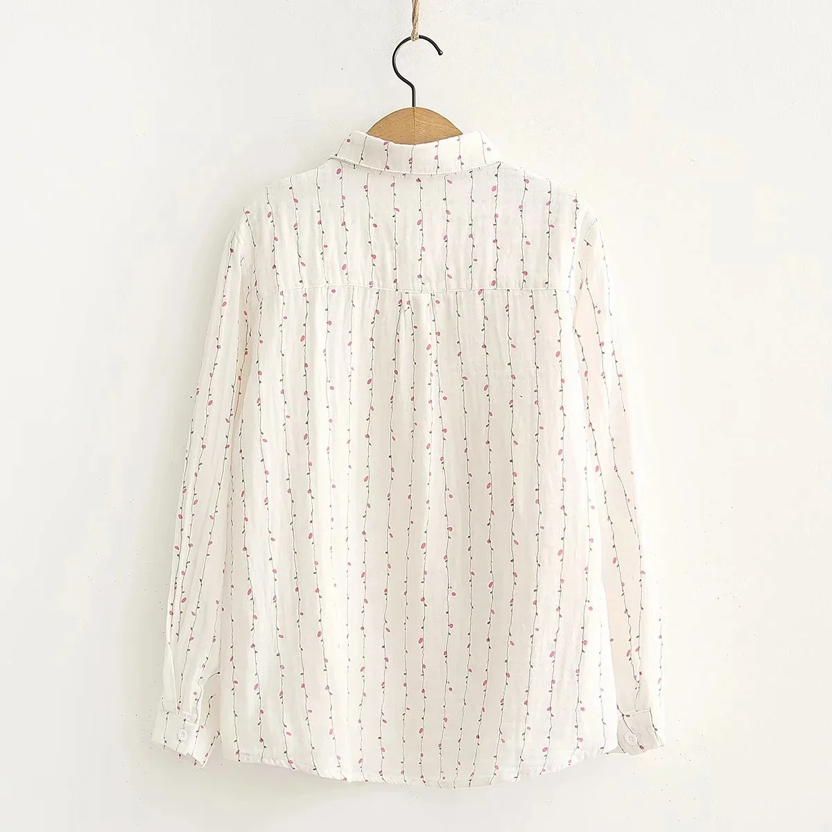 Double-layer Cotton Yarn Shirts Women Autumn Full Sleeve Floral Loose Casual Soft Blouse Office Lady Work Wear Tops 250226