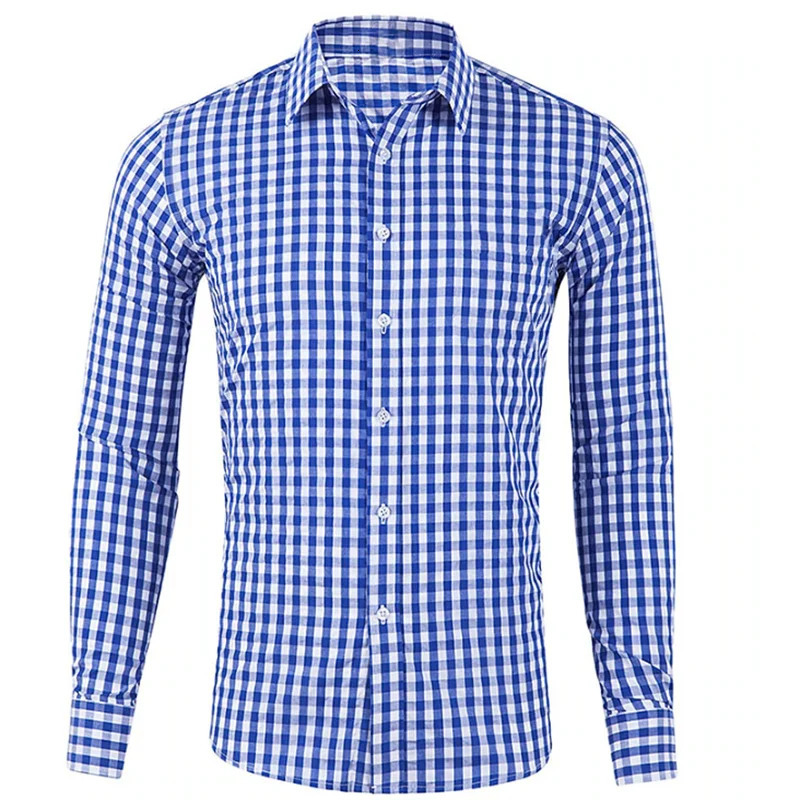Mens shirt buttonup red blue long sleeve plaidcheck lapel street resort printed clothing fashion casual Hawaii 5XL 250226