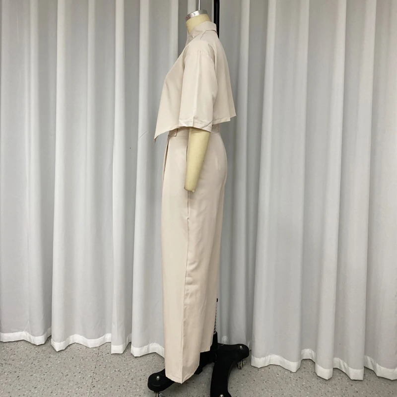 Wefads Women Two Piece Set Casual Lapel Solid Single Breast Half Sleeve Irregular Top Loose Pleated Pants Sets High Streetwear 250226