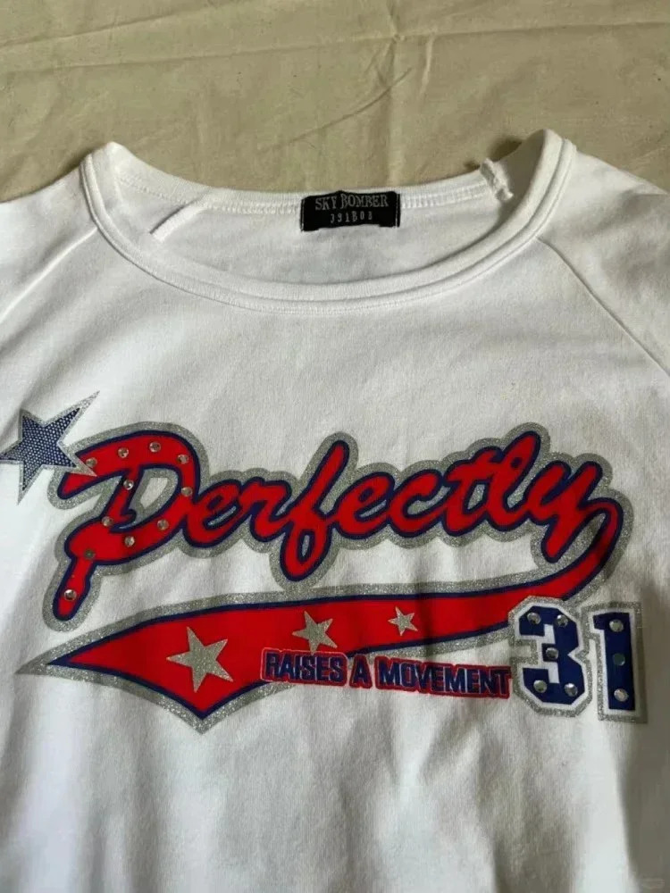 HOUZHOU Vintage Y2k Women Tshirts White Grunge Graphic Long Sleeve Harajuku 2000s Aesthetic Streetwear American Retro 250226