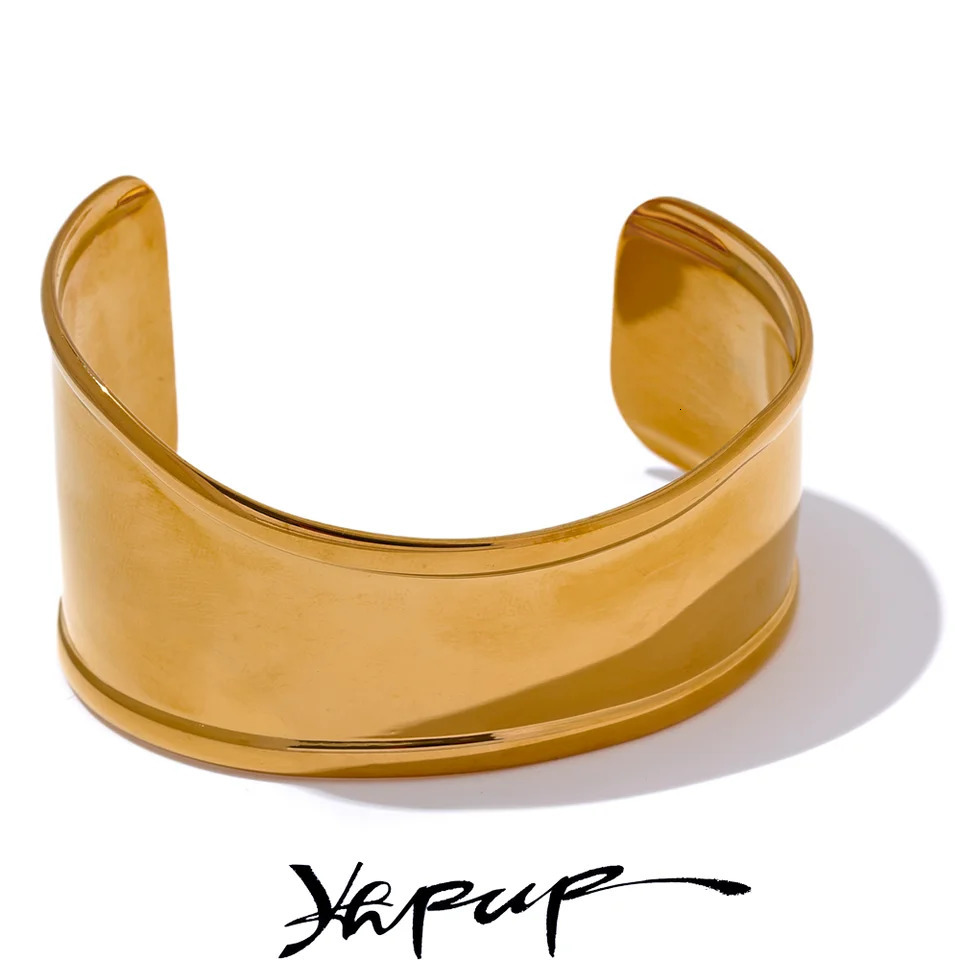 Yhpup High Quality Stainless Steel Metal Wide Cuff Open Bracelet Bangle Waterproof Texture Personalized Unisex Jewelry Bijoux 250227