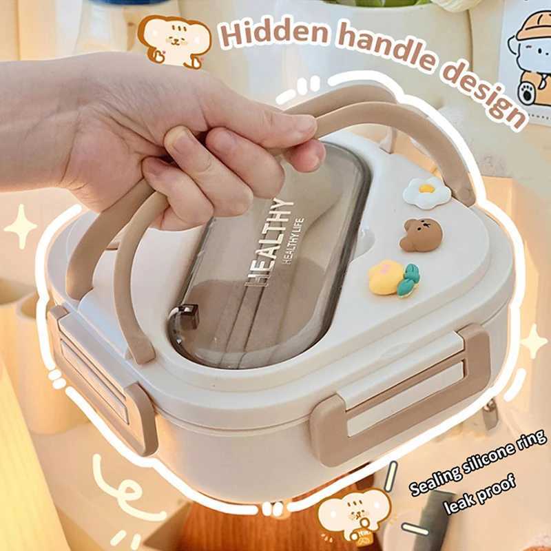 Simple Cute Portable Lunch Box With Compartment For Girls School Kids Plastic Picnic Bento Box Microwave Food Storage Containers M250227