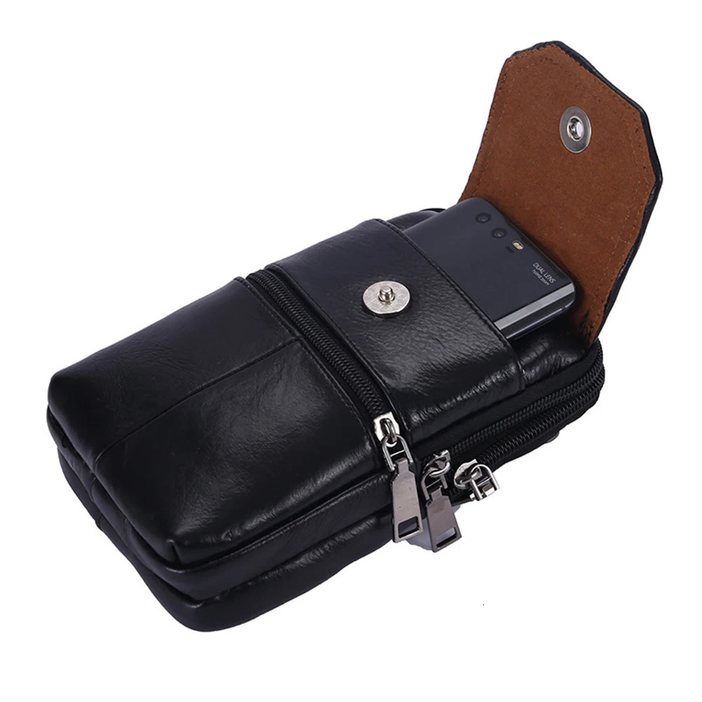 Ship from US Fashion Mens Messenger Bag Cowhide Leather Mobile Phone Shoulder Small Travel Waist MultiPockets Male Chest 250227FBB
