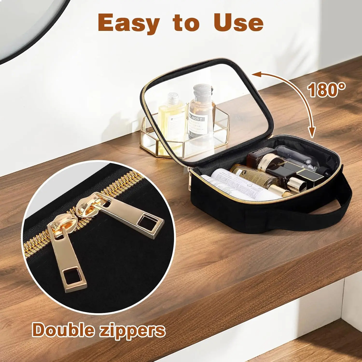Ship from US 2 Pack Clear Makeup Bags with Handles Quart Size Toiletry PVC Cosmetic for Women and Men Carry 250227FBB