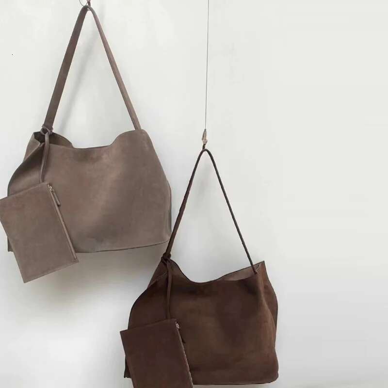 Faux Suede Large Capacity Tote Bags For Women Designer Handbags And Purses 2024 New In Vintage Simple Commuting Shoulder