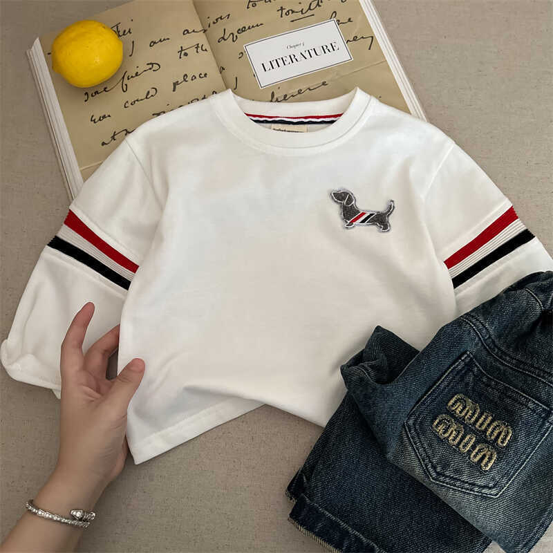 T-shirts Linlin Mama Childrens Cotton T2025 Autumn Edition TB Trendy Brand Long Sleeve T-shirt Baby Dog Label Round Neck Bottom Shirt TrendyY250227CN5