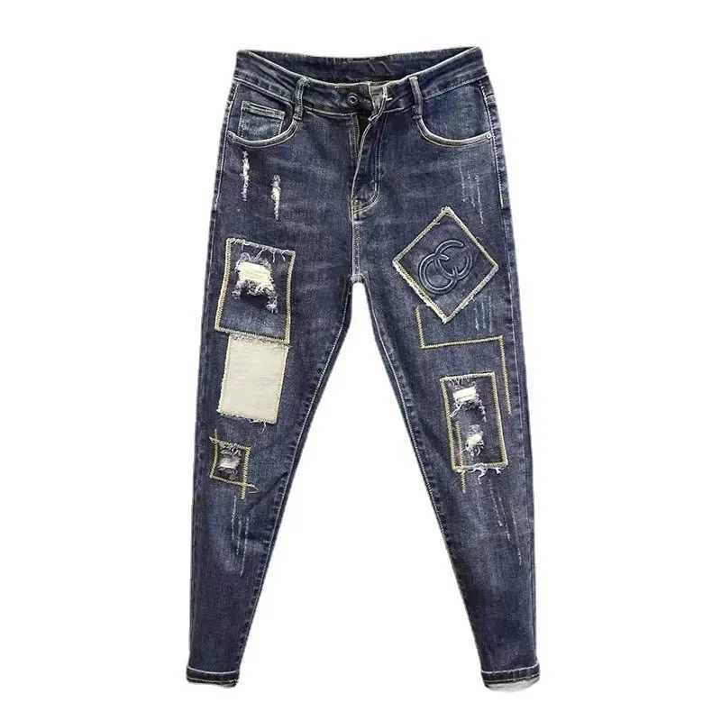 Trendy Brand Mens Jeans Patch Autumn/Winter Ultra Thin Slim Fashion Pants Unique Small Group Fashion Smooth Shoulders X250227