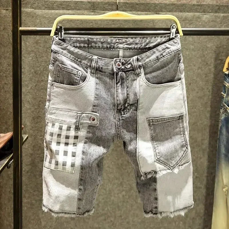 Mens Denim Shorts Red Ripped Straight Multi Color Short Jeans Pants Streetwear Original Vintage Y2k Fashion Stretch Cut 250226