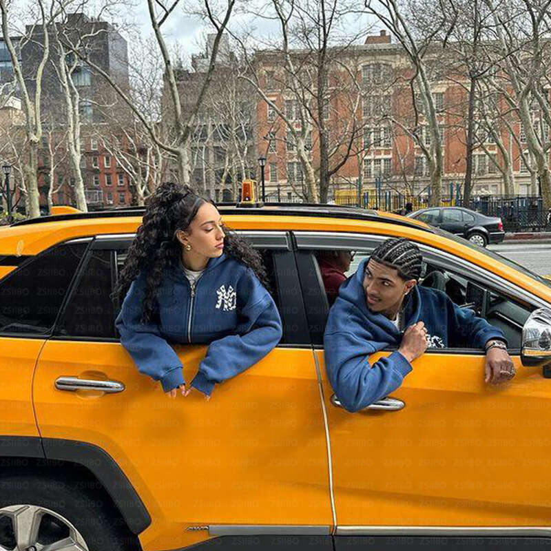 fashion casual trend printed autumn loose hooded cardigan women's hoodie