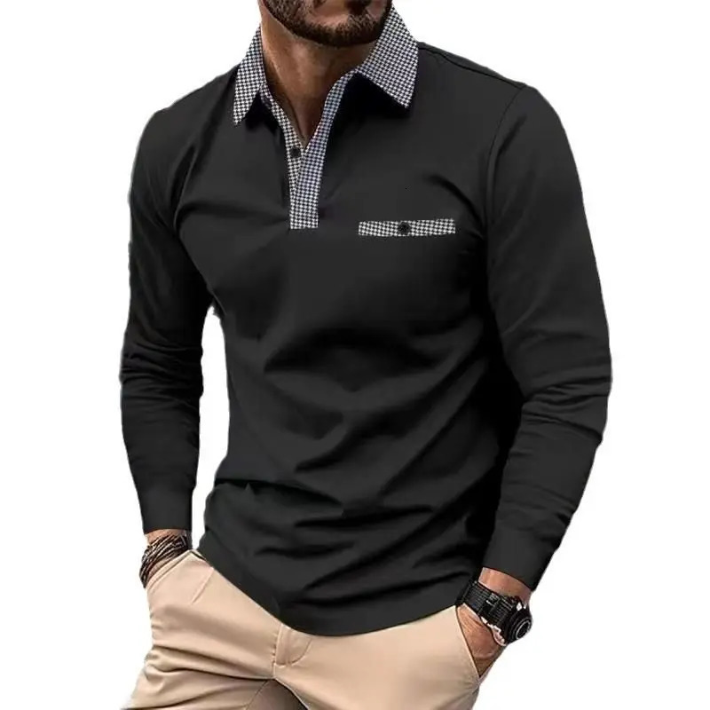 Men Clothes Spring Autumn Long Sleeve Lapel Polo Shirt Men Casual Fashion Pocket Stitching Golf Polo Shirt Tops 250227