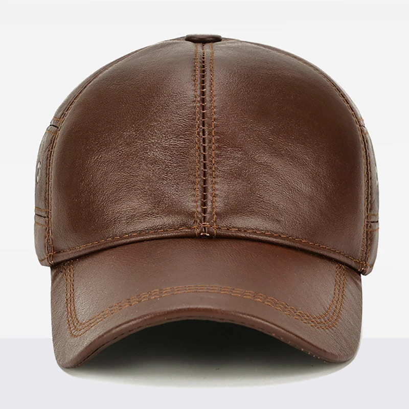 2025 Style Men Cowhide Hat Winter Warm Outdoor Protect Ear Real Leather Adjustable Baseball Cap Men Real Cowhide Leather Cap 250303