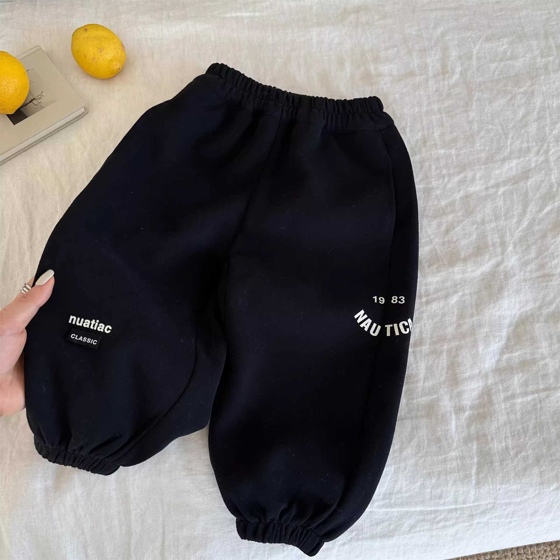 Jeans Childrens Health Pants 2025 Spring Korean Edition New Product Boys and Girls Western Style Letter Printed Leg Tights Baby Casual Pants TrendyY25