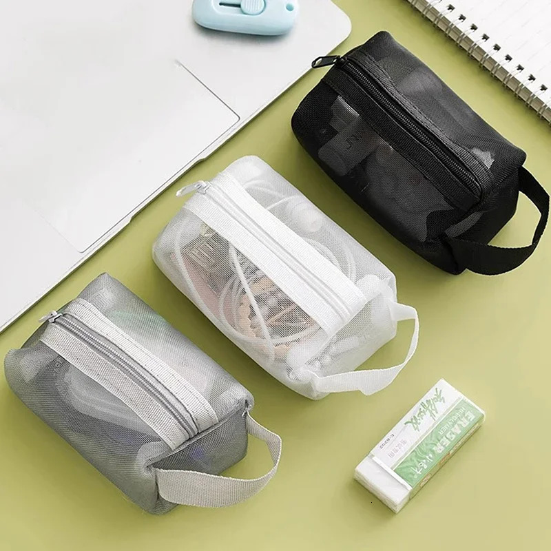 Ship from US Mesh makeup bag mesh transparent zipper office travel storage bathroom 250227FBB