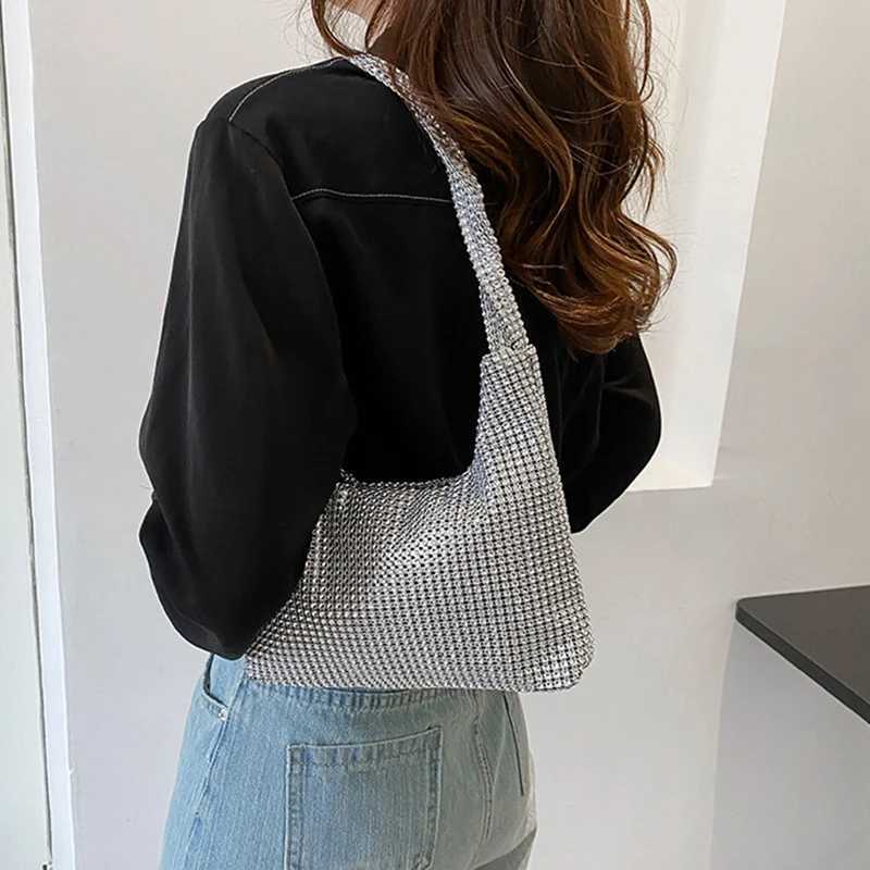 New Arrival Fashion Silver Shiny Shoulder Bag Full Rhinestone Underarm Bag Wedding Dinner Party Evening Clutch Bag Personality Handbag Purse T250227