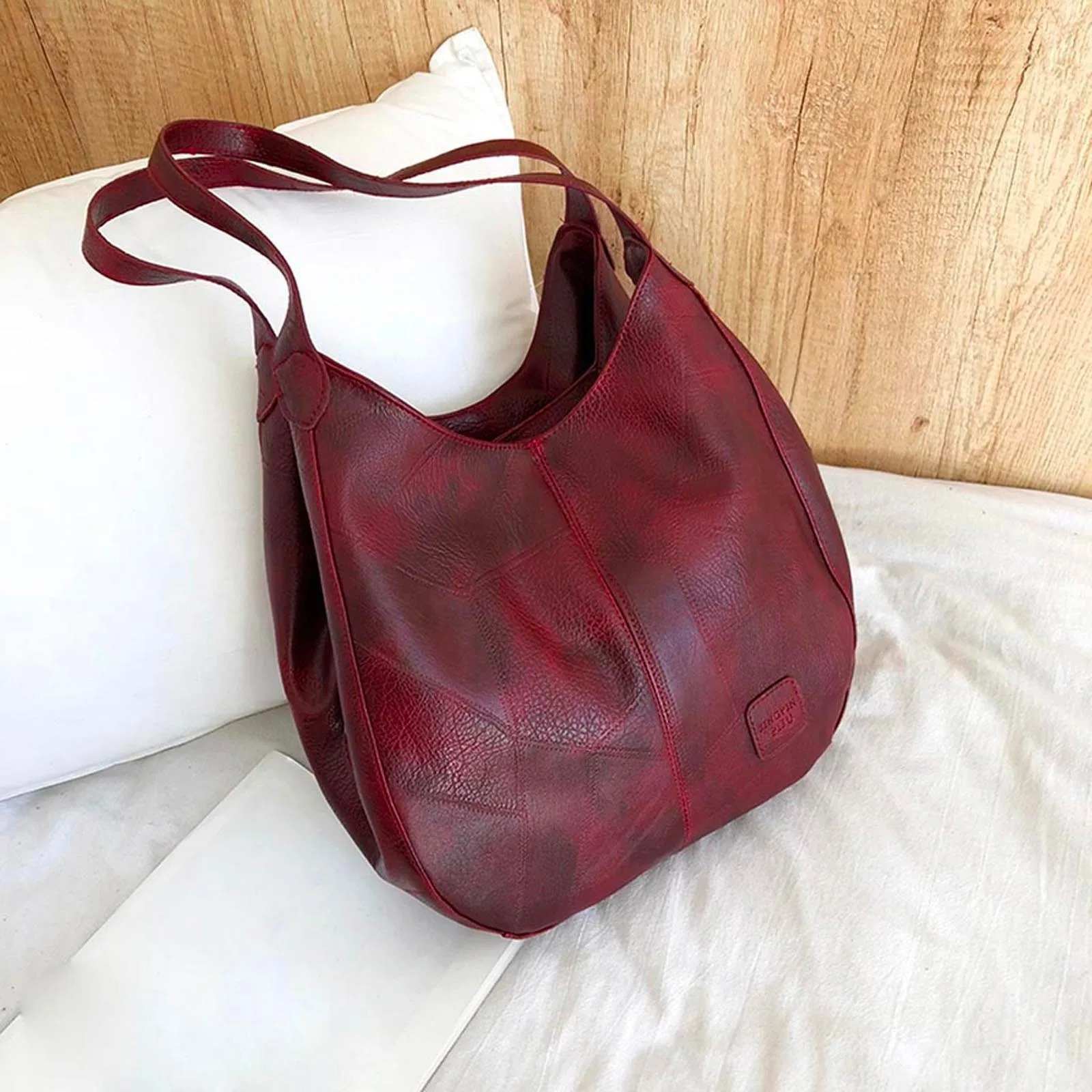 Ship from US Vintage Women Tote Bag Female Underarm Burgundy Large Handbags Purse Fashion Soft Pu Leather Shoulder Commute Handbag 250227FBB