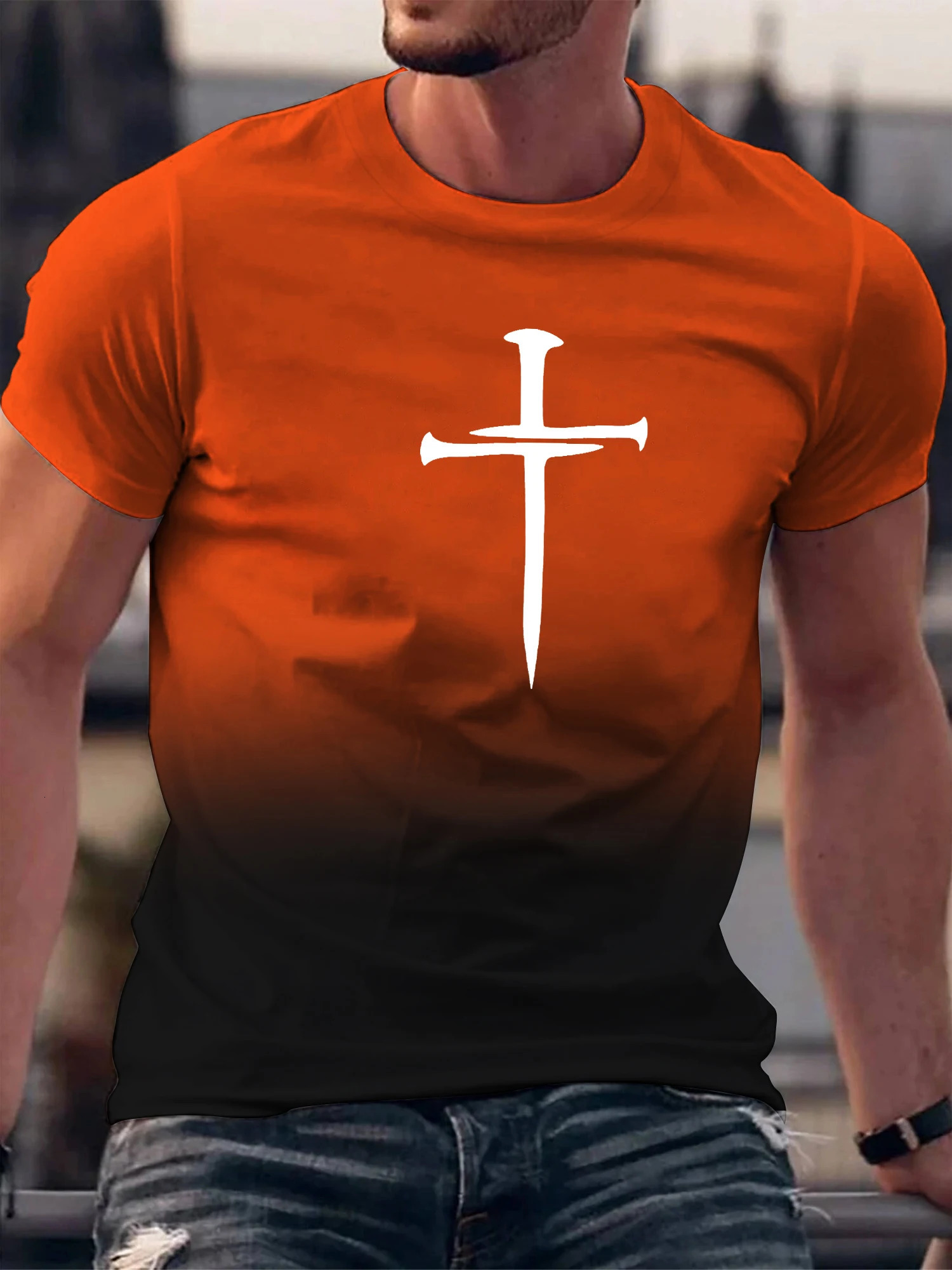 Christian Cross Pattern Print Mens Comfy ONeck Tshirt Graphic Tee Summer Clothes Outfits t shirts bibble 250225