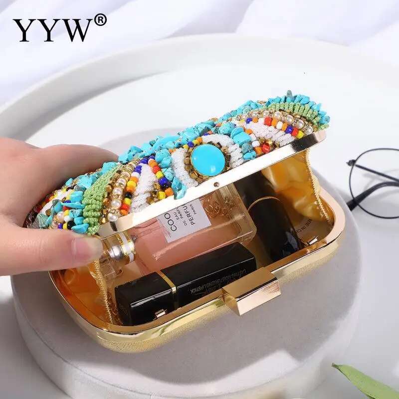 Bohemia Beading Evening Bag Contrast Colors Summer Hand Bags Wedding Bridal Party Clutch Purse Pochette Femme 2021
